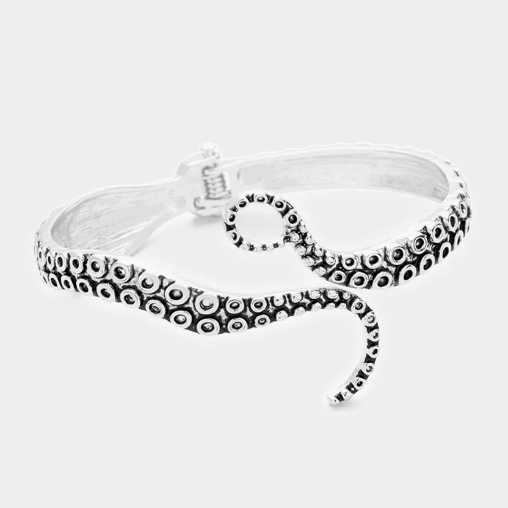 Antique  rhodium  metal  hinged  Octopus  tentacle  bracelet